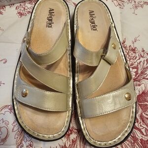 Alegria Gold Sandals Metallic Finish, Size 40